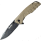 Smith's Sharpeners Battle Plan Linerlock Folding Knife, 3.75in Closed, 2.75in Black Stonewash 420 SS Blade, Desert Tan G10 Handle, Thumb Stud, Pocket Clip, Desert tan, AC50995