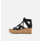 Sorel Cameron Flatform Lace Wedge Sandals Leather - Womens, Black/Gum 2, 9 US, 1981631-010-9