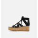 Sorel Cameron Flatform Lace Wedge Sandals Leather - Womens, Black/Gum 2, 9.5 US, 1981631-010-9.5