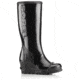 Sorel Joan Rain Wedge Tall Gloss Rubber Boot, Womens, Black/Sea Salt, 6.5 US, 1757591010-6.5