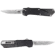 Southern Grind Arachnid Automatic Folding Knife, 3.2 in, S35VN Steel, Point Plain Blade, Stonewash Drop, Black 7075-T6 Aluminum Handle, SG12030020