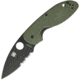 Spyderco Efficient Linerlock Folding Knife, 4in Closed, 3in Black Oxide Coated Partially Serrated 8Cr13Mov SS Leaf Shaped, OD Green G10 Handle, Brk Exclusive! Brk Exclusive!, OD green, C216GPSGRBK