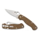 Spyderco Military 2 3.47 in Folding Plain, Stonewashed CPM Cru-Wear Blade,Brown Canvas Textured Micarta Handle, Includes Pocket Clip, C81MPCW2