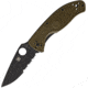 Spyderco Tenacious LWT Folding Knife, 3.38in, 8Cr13MoV Stainless Steel, Black DLC, Partially Serrated, Drop Point Blade, OD Green Bi-Directional Texture FRN Handle, C122PSODBK