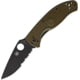 Spyderco Tenacious LWT Folding Knife, 3.38in, 8Cr13MoV Stainless Steel, Black DLC, Partially Serrated, Drop Point Blade, OD Green Bi-Directional Texture FRN Handle, C122PSODBK