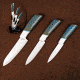 Ceramic Kitchen Cutlery Set w/6in Santoku, 5in Utility, 4in Parer and Holder, Gree/Blue/White, 6.0/5.0/4.0