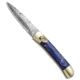 Super Knife 9&quot; Leverlock Dagger Automatic Stiletto Knife Blue Wood 3.8&quot; Damascus, Blue, Damascus, adult, BHQ-75633
