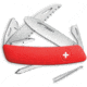 Swiza J06 Junior Button Lock Folding Knife, J06 Junior Button Lock, 3.75in Closed, 2.75in Satin 440 SS Blade, Red Rubberized Handle, Thumb Pull, KNI.0061.1001
