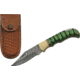 Rite Edge Green Grooved Wood Damascus Folding Knife, 3in Damascus Blade, Green Grooved Wood Handle, DM1303GN