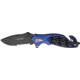 Tac Force A/O Rescue Linerlock Fold Knife 4.5in, black finish SS PS blade, Sculpted Alum. handles black/blue front, black ba TF680BLB