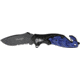 Tac Force A/O Rescue Linerlock Fold Knife 4.5in, black finish SS PS blade, Sculpted Alum. handles black/blue front, black bac TF680BBL