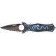 Tac Force Dragon Linerlock Fold Knife, black coated HC SS dagger style blade, Blue dragon cutout TF707BL