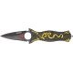 Tac Force Dragon Linerlock Fold Knife, black coated HC SS dagger style blade, Gold dragon cutout TF707GD