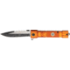 Tac Force Flashlight A/O Fold Knife, two tone black and silver HC steel blade, EMT etch Handle TF703EM