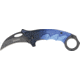 Tac Force Karambit Linerlock Fold Knife 4 5/8in, black coated HC steel hawkbill blade, Fingergrooved two tone black and blue Alum. handle TF596BL
