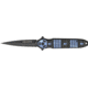 Tac Force Linerlock Speed Fold Knife 4.5in, black finish SS blade, Front handle has blue Alum. stripes and skulls tri TF694BL