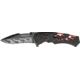 Tac Force Linerlock Speed Fold Knife 4.5in, black finish SS blade, Skeletonized red Alum. liners with black skeletoni TF691BRD
