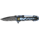 Tac Force Motorcycle Lock Fold Knife, black SS PS blade, blue flames and chain overlay trim TF628BL