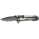 Tac Force Motorcycle Lock Fold Knife, black SS PS blade, gray flames and chain overlay trim TF628GY
