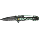 Tac Force Motorcycle Lock Fold Knife, black SS PS blade, green flames and chain overlay trim TF628GN