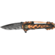 Tac Force Motorcycle Lock Fold Knife, black SS PS blade, orange flames and chain overlay trim TF628OR