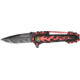 Tac Force Motorcycle Lock Fold Knife, black SS PS blade, red flames and chain overlay trim TF628RD