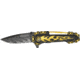 Tac Force Motorcycle Lock Fold Knife, black SS PS blade, yellow flames and chain overlay TF628YL