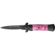 Tac Force Prem. Milano Fold Knife, Black Blade, black SS A/O blade, Black Alum. handles w/ pink swirl Cell. inla TF675PKB