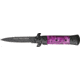 Tac Force Prem. Milano Fold Knife, Black Blade, black SS A/O blade, Black Alum. handles w/ purple swirl Cell. inlay TF675PBB