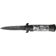 Tac Force Prem. Milano Fold Knife, Black Blade, black SS A/O blade, Black Alum. handles w/ white, gray and black swirl TF675WPB