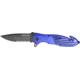 Tac Force Rescue A/O Lock Fold Knife 3 3/8in., black coated, HC steel, A/O, PS blade, Electric blue anodized Alum. handle TF702BL