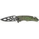 Tac Force Rescue Linerlock Fold Knife, black coated SS blade, green anodized spider and web Handle TF643GM