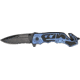 Tac Force Speed Assist Fold Knife 4.50in, partially serrrated black A/O SS blade, handle has blue Alum. trim w/ airplane CO TF671BL