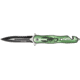 Tac Force Speed Assist Fold Knife 4.50in, SS A/O blade w/ dual Ext. tang, Black Alum. handles w/ green Alum. overlay w/ scorpion TF664GN