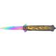Tac Force Speed Assist Fold Knife 5in, rainbow SS A/O blade, handle has orange flame Alum. trim TF647OR