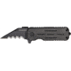 Tac Force Speed Lock Fold Knife 3.5in, black 440 SS A/O scalloped edge blade, Black Alum. handle TF748BKS