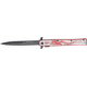 Tac Force Stiletto Fold Knife, black HC SS stilettoblade, Anodized Alum. handles w/ dragon laser CO TF724RD