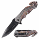 TAC Force TF-1006GY Spring Assisted Knife, 3.5in, 3CR13 Stainless Steel, Spear Point, Black Blade, Aluminum Handle, Gray/Brown Camo, TF-1006GY