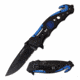 TAC Force TF-723BL Spring Assisted Knife, 3.25in, Stainless Steel, Drop Point, Half-Serrated, Black Blade, Aluminum Handle, Black/Blue, TF-723BL