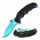 TAC Force TF-943BB Spring Assisted Knife, 3.75in, 3CR13 Stainless Steel, Recurved, Half-Serrated, Blue Blade, Aluminum Handle, Black, TF-943BB