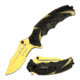 TAC Force TF-943BG Spring Assisted Knife, 3.75in, 3CR13 Stainless Steel, Recurved, Half-Serrated, Golden Blade, Aluminum Handle, Black, TF-943BG