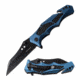 TAC Force TF-978BL Spring Assisted Knife, 3.25in, 3CR13 Stainless Steel, Reversed Tanto, Black Blade, Aluminum Handle, Blue, TF-978BL
