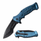 TAC Force TF-993BL Spring Assisted Knife, 3.5in, 3CR13 Stainless Steel, Recurved, Half-Serrated, Black Blade, Aluminum Handle, Blue, TF-993BL