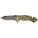 Tac Force Zebra Stripe Rescue Fold Knife, black HC SS A/O PS blade, OD green and black zebra stripes on handle TF714TB