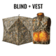 Tidewe VisX/VisMax See Through Hunting Blind and ThermCore Mens Heated Double-Sided Polar Fleece Hunting Vest Bundle, BL001-CG-V2-TE-VTC003-TKS-TE
