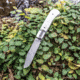 TRIVISA Gemini SlipJoint Bone Folding Knife, 3.75in Closed, 3in Satin Bohler M390 Clip Point Blade, White Smooth Bone Handle, Leather Sheath, NL02-QNE-B