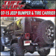 Tuff Stuff Overland Rear Bumper &amp; Tire Carrier Swing for 07-18 Jeep Wrangler JK w/ D-Rings, Matte, Black, NSN N, TS-RBTC-JK