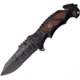 USMC Linerlock A/O Folding Knife, 5.25in Closed, 4in Black Partially Serrated SS Drop Point, Black Aluminum Handle Brown Checked Pakkawood Handle Inserts, M-A1048BW