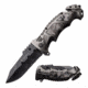 USMC M-A1048SC Spring Assisted Knife, 4.1in, 3CR13 Stainless Steel, Spear Point, Half-Serrated, Black Blade, Stainless Steel/Pakkawood Handle, Stonewash/Camo, M-A1048SC