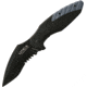 Utica Dark Sky I Linerlock Folding Knife, 3.5 black oxide coated partially serrated 8Cr13Mo, Black aluminum handle with Blue G10 insert, 91-1219CP